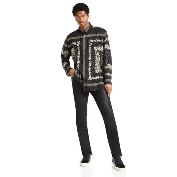 NANUSHKA Mens Shirt Medium Black Button Up Lightweight Pocket JARI BANDANA $495 - Picture 2 of 11